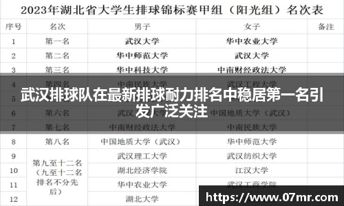 武汉排球队在最新排球耐力排名中稳居第一名引发广泛关注